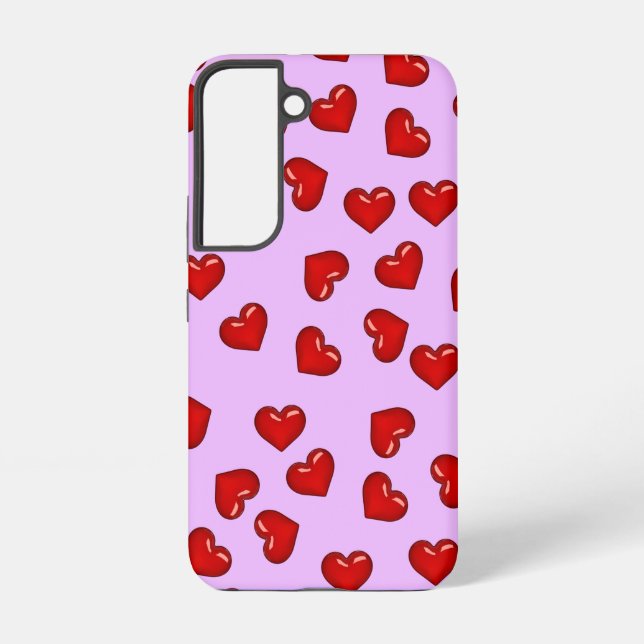 Elegant lovers Red heart pattern on lite purple Samsung Galaxy S22 Case (Back)