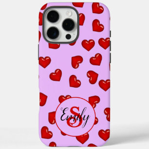 Elegant lovers Red heart pattern on soft purple Ca iPhone 16 Pro Max Case