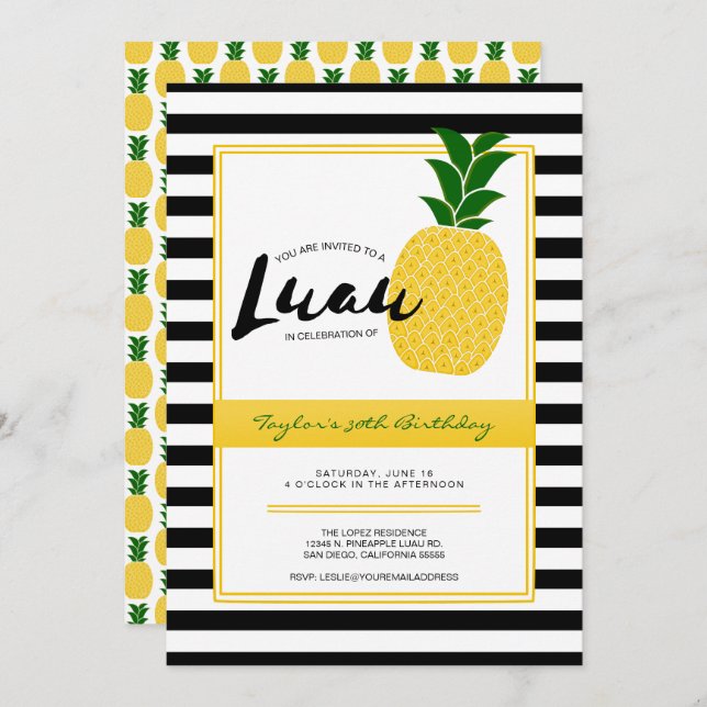 Elegant Luau Pineapple Party Invitation (Front/Back)