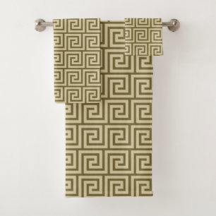 Elegant Lucky Beige Greek Pattern Bath Towel Set