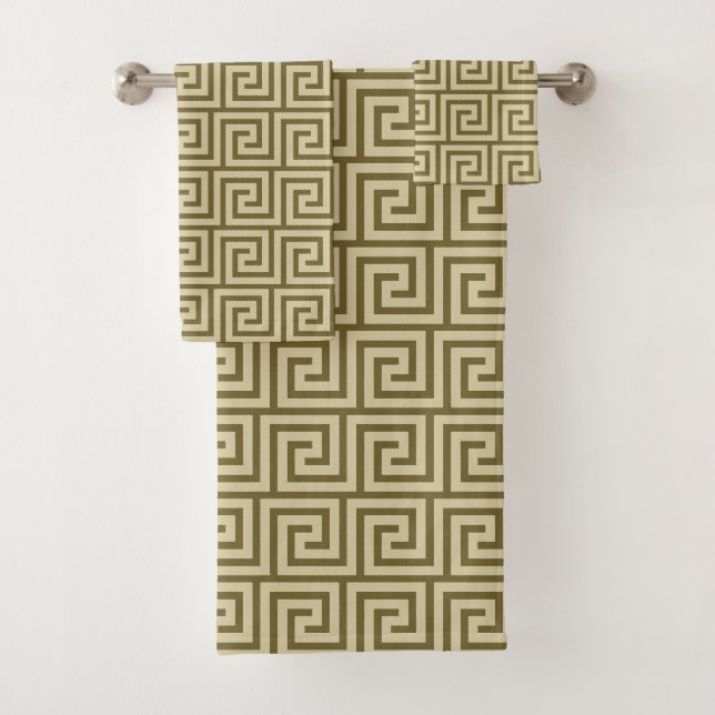 Elegant Lucky Beige Greek Pattern Bath Towel Set (Insitu)