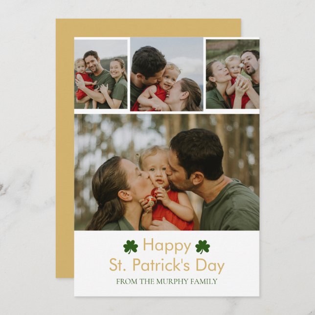 Elegant lucky shamrock st. Patrick's Day 4 Photo Holiday Card (Front/Back)