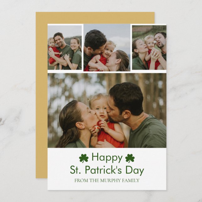 Elegant lucky shamrock st. Patrick's Day 4 Photo Holiday Card (Front/Back)