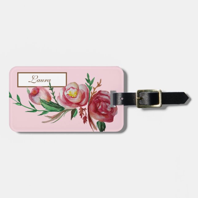 Elegant Luggage Tag w/ leather strap (Front Horizontal)