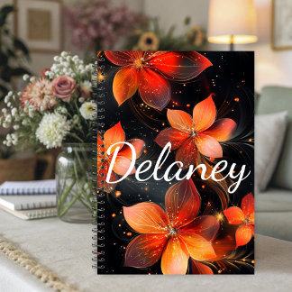 Elegant Luminous Fire Orange Floral Planner