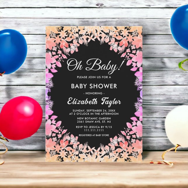 Elegant Luminous Roses Black Floral Baby Shower Invitation (Creator Uploaded)
