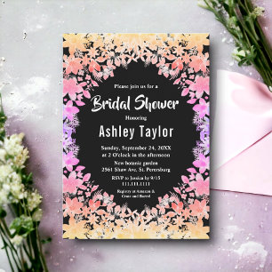 Elegant Luminous Roses Black Floral Bridal Shower Invitation