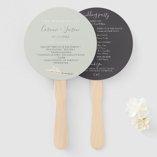 Elegant Lunaria Wedding Program Hand Fans (Front and Back)