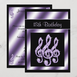 Elegant, Luscious Lilac Treble Clefs 18th Birthday Invitation