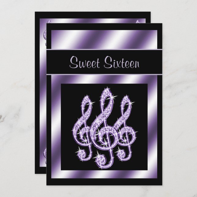 Elegant, Luscious Lilac Treble Clefs Sweet 16 Invitation (Front/Back)