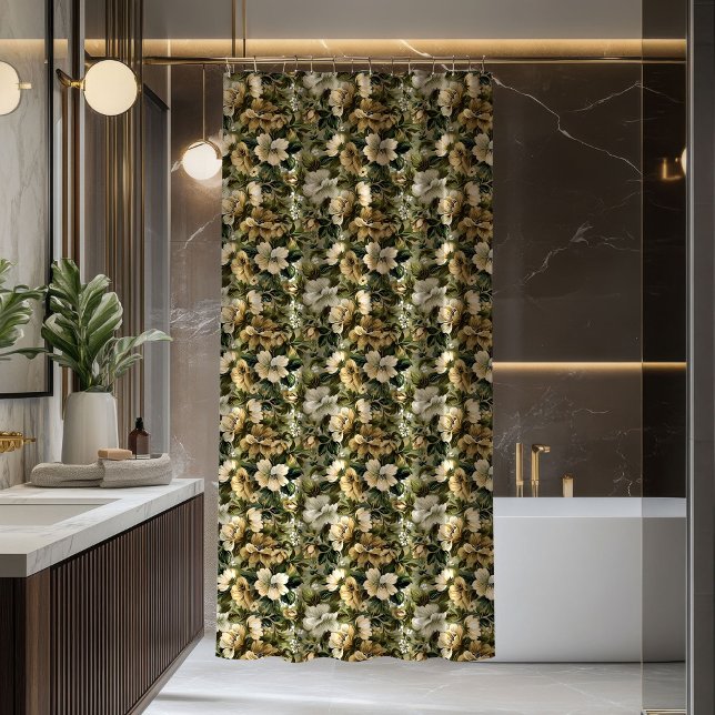 Elegant lush greenery and gold flowers curtain (Elegant lush greenery and gold flowers curtain)