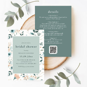 Elegant Lush Greenery Floral Bridal Shower Details Invitation
