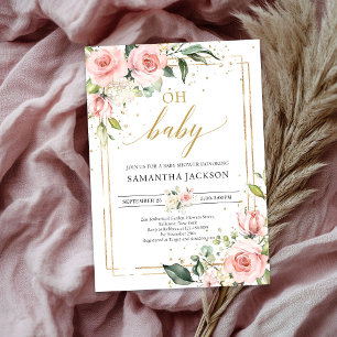 Elegant lush pink floral gold boho oh baby shower invitation