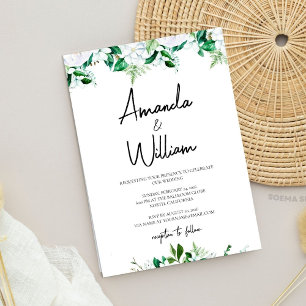 Elegant Lush White Floral and Greenery Wedding Invitation