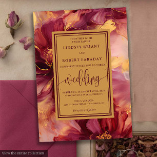 Elegant Lux Burgundy Blush Gold Roses Wedding  Invitation