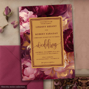Elegant Lux Burgundy Gold Roses Wedding Invitation
