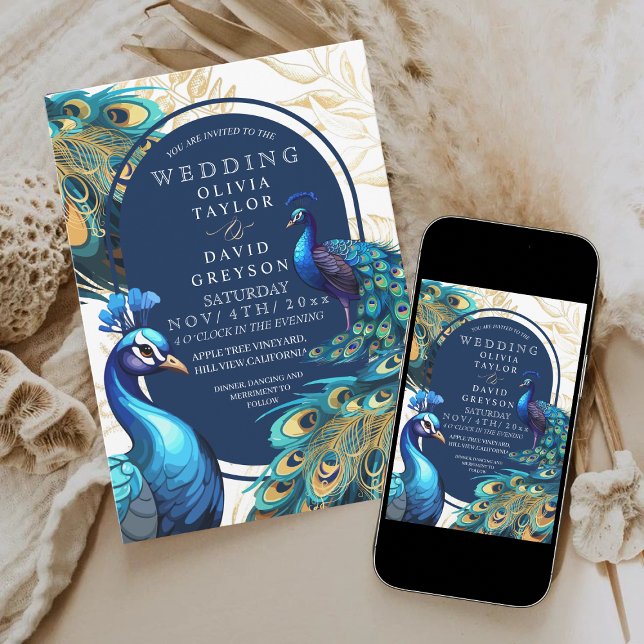 Elegant Lux Peacocks Flora Wedding  Invitation (Creator Uploaded)