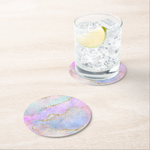 Elegant Luxe Agate Gorgeous Easter Watercolor Round Paper Coaster