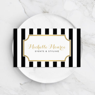 Elegant Luxe Bold Black and White Stripes Business Card