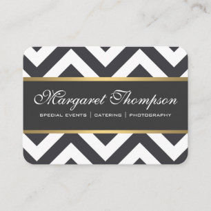 Elegant Luxe Chevron Pattern Gold Trim Business Card