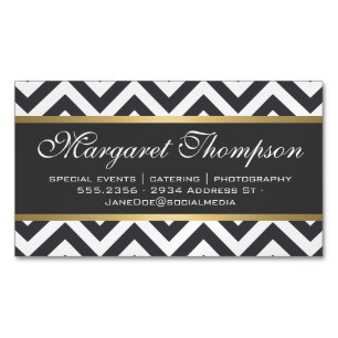 Elegant Luxe Chevron Pattern Gold Trim Magnetic Business Card