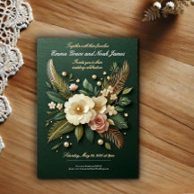 Elegant Luxe Green Floral Wedding Invitation