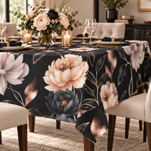 Elegant Luxe Midnight Floral Gold Roses Pattern Tablecloth