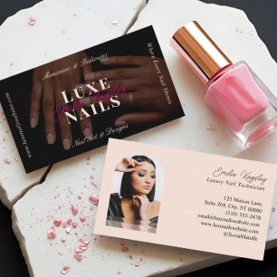Elegant Luxe Nail Manicurist Technician Black Pink Business Card