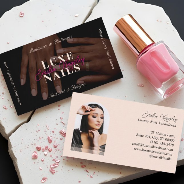 Elegant Luxe Nail Manicurist Technician Black Pink Business Card (Elegant Luxe Nail Manicurist Technician Black Pink Business Card)