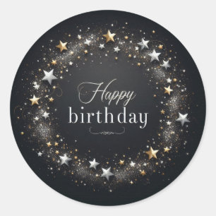 Elegant Luxurious Black Birthday sticker. Classic Round Sticker