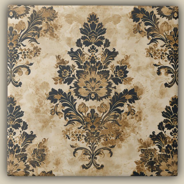 Elegant Luxurious Black Gold Beige Ivory Damask Tile (Creator Uploaded)
