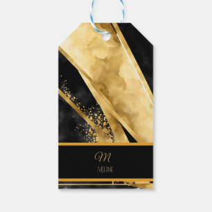 Elegant Luxurious Black Gold Monogram Modern Glam Gift Tags