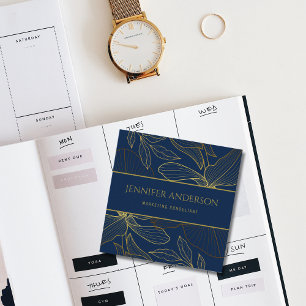 Elegant Luxurious Blue Navy Gold Wild Lily  Square Business Card