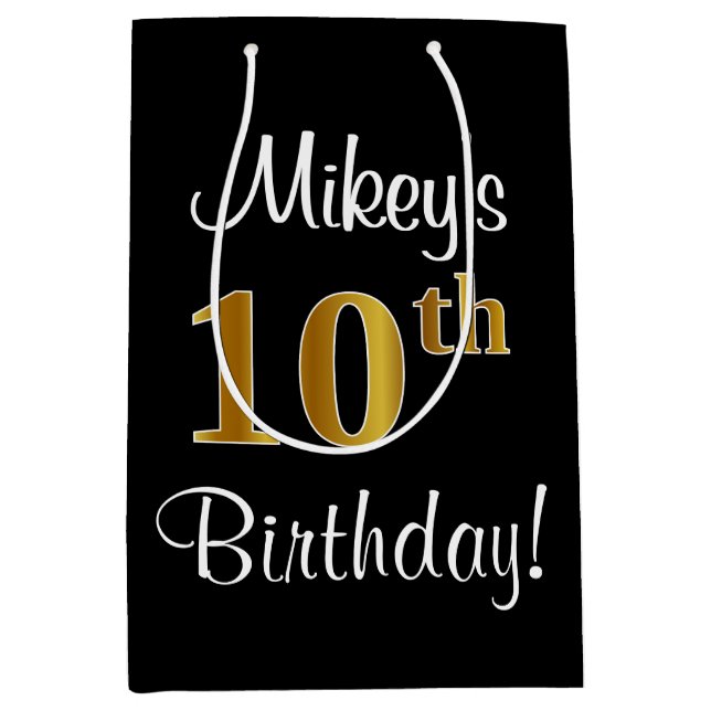 Elegant, Luxurious, Faux Gold Look 10th Birthday Medium Gift Bag (Front)