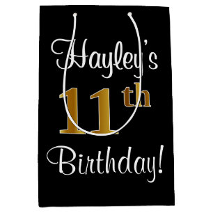 Elegant, Luxurious, Faux Gold Look 11th Birthday Medium Gift Bag