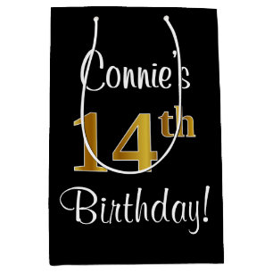 Elegant, Luxurious, Faux Gold Look 14th Birthday Medium Gift Bag