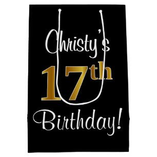 Elegant, Luxurious, Faux Gold Look 17th Birthday Medium Gift Bag