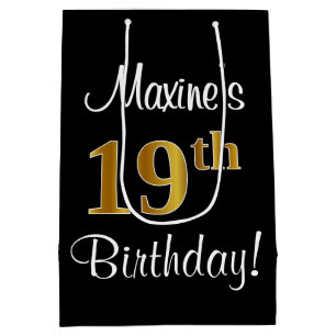 Elegant, Luxurious, Faux Gold Look 19th Birthday Medium Gift Bag