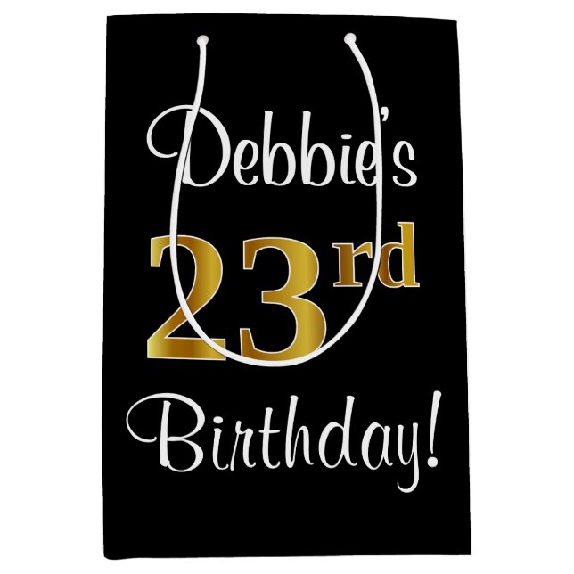 Elegant, Luxurious, Faux Gold Look 23rd Birthday Medium Gift Bag (Front)