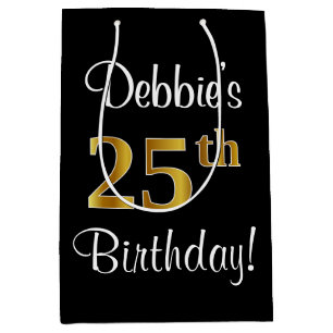 Elegant, Luxurious, Faux Gold Look 25th Birthday Medium Gift Bag