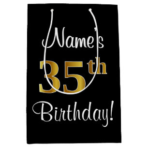 Elegant, Luxurious, Faux Gold Look 35th Birthday Medium Gift Bag