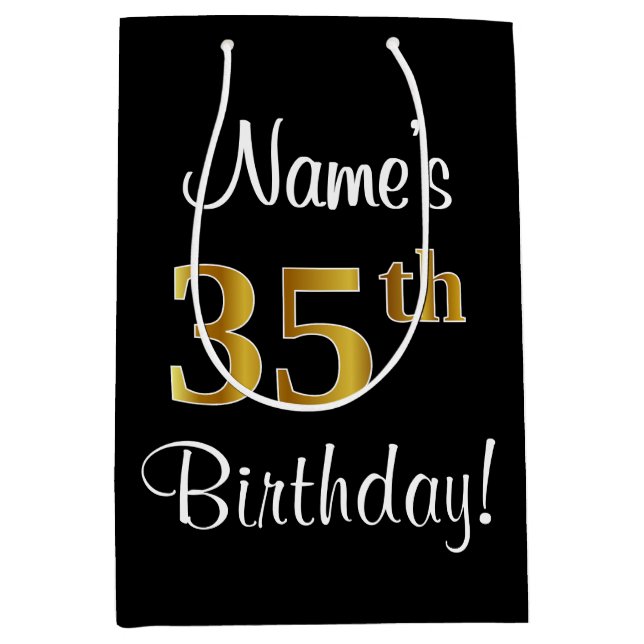 Elegant, Luxurious, Faux Gold Look 35th Birthday Medium Gift Bag (Front)