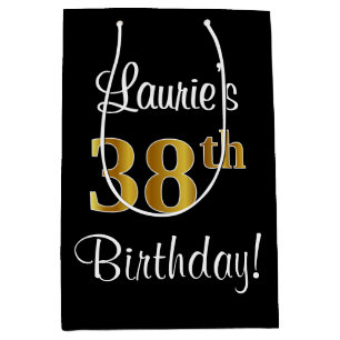 Elegant, Luxurious, Faux Gold Look 38th Birthday Medium Gift Bag