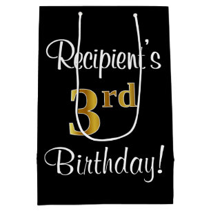 Elegant, Luxurious, Faux Gold Look 3rd Birthday Medium Gift Bag
