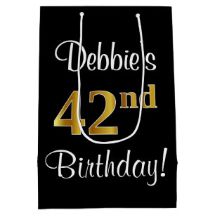 Elegant, Luxurious, Faux Gold Look 42nd Birthday Medium Gift Bag