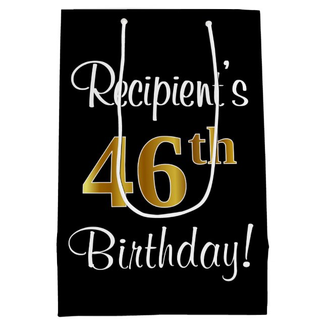 Elegant, Luxurious, Faux Gold Look 46th Birthday Medium Gift Bag (Back)