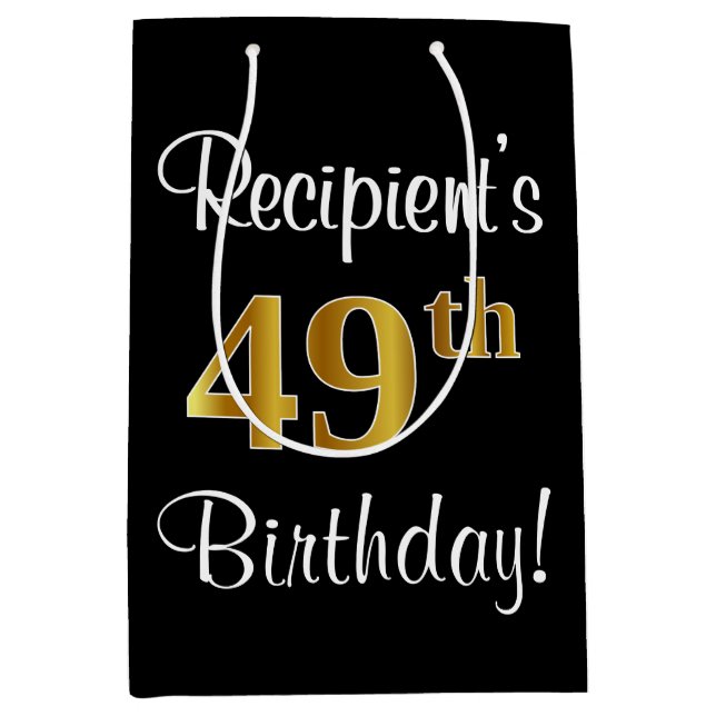 Elegant, Luxurious, Faux Gold Look 49th Birthday Medium Gift Bag (Front)
