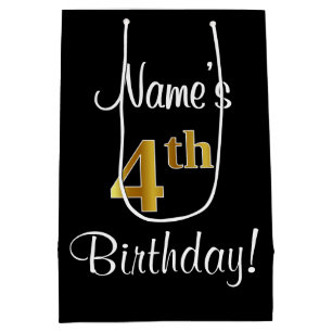 Elegant, Luxurious, Faux Gold Look 4th Birthday Medium Gift Bag