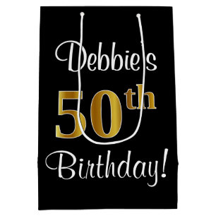 Elegant, Luxurious, Faux Gold Look 50th Birthday Medium Gift Bag