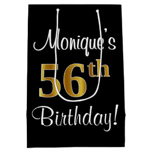 Elegant, Luxurious, Faux Gold Look 56th Birthday Medium Gift Bag